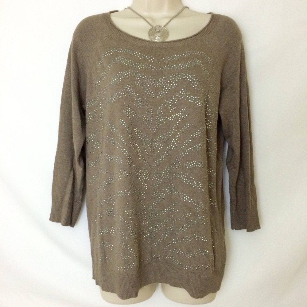 🎈3/$20 Apt. 9 Taupe Silver Sequin 3/4 Sleeve